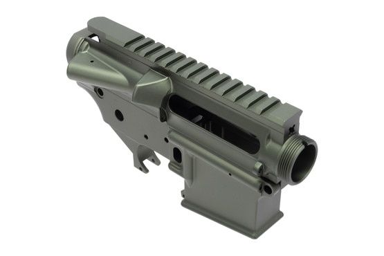 EWS stripped AR-15 receiver set with green anodized finish and no t-marks